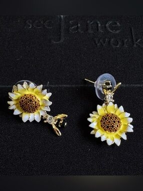 Sunflower Enamel Drop Earrings - Yellow & White